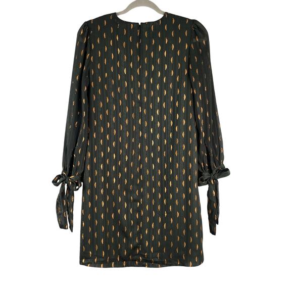 Banana Republic Olive Green Gold lined Short Dress Sheer Sleeves size 2 Evening - Picture 8 of 13